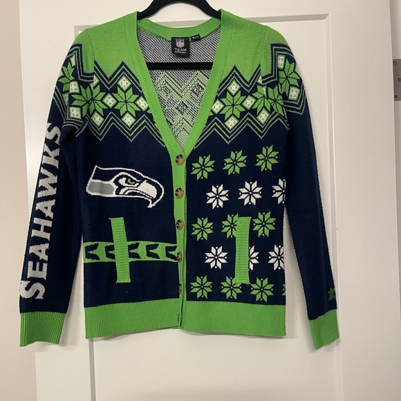 NFL SEATTLE SEAHAWKS Green and Blue Cardigan Sweater Super Bowl NFC Champions - Picture 4 of 7
